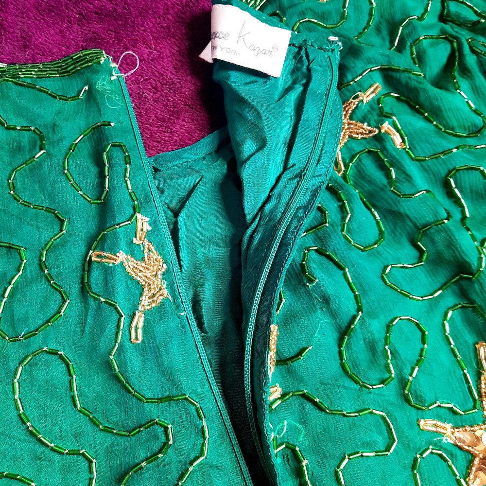 Vintage Lawrence Kazar 1X Beaded Silk Holiday Dress - Picture 9 of 15
